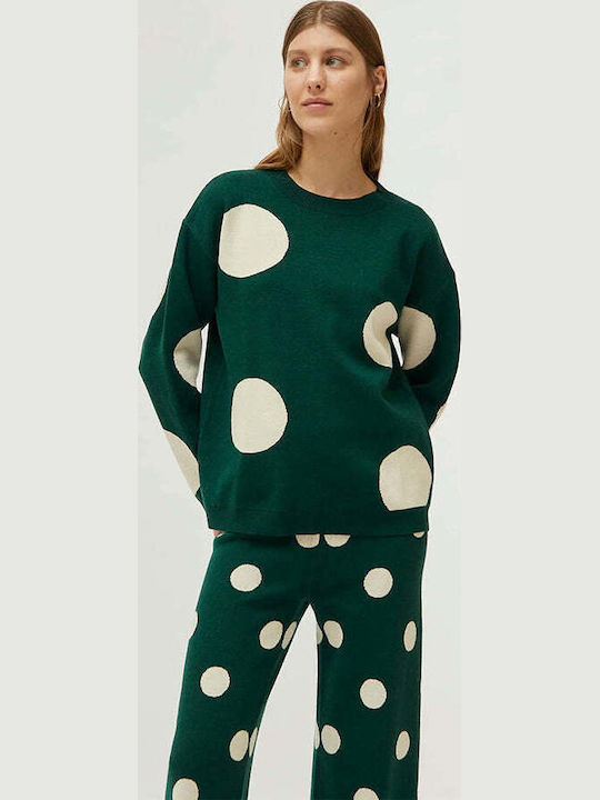 Damen Langarm Pullover Polka Dot Grün