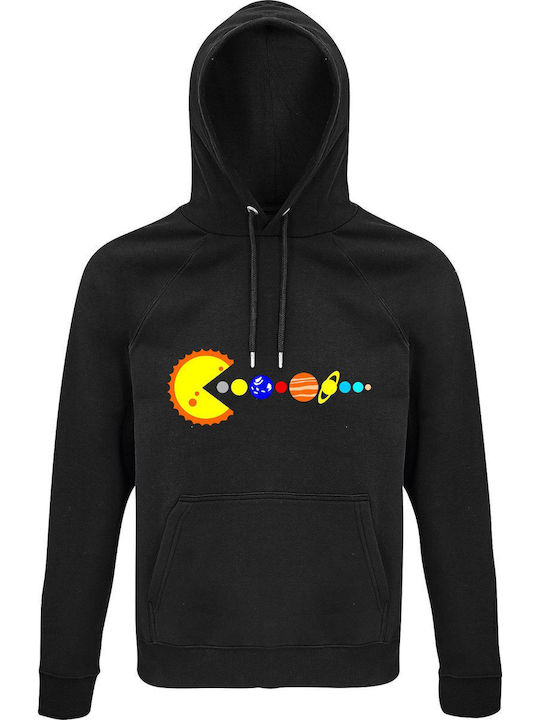 Детски Суичър с Качулка и Джобове Black Pac Man Eats Planets Space Pacman