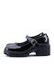 Patent Leather Black Medium Heels with Strap
