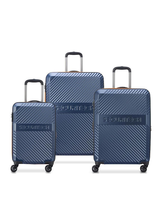 Securitech by Delsey Patrol Βαλίτσες Ταξιδιού Σκληρές Blue Μέγιστου Ύψους 76εκ. με 4 Ρόδες Σετ 3τμχ