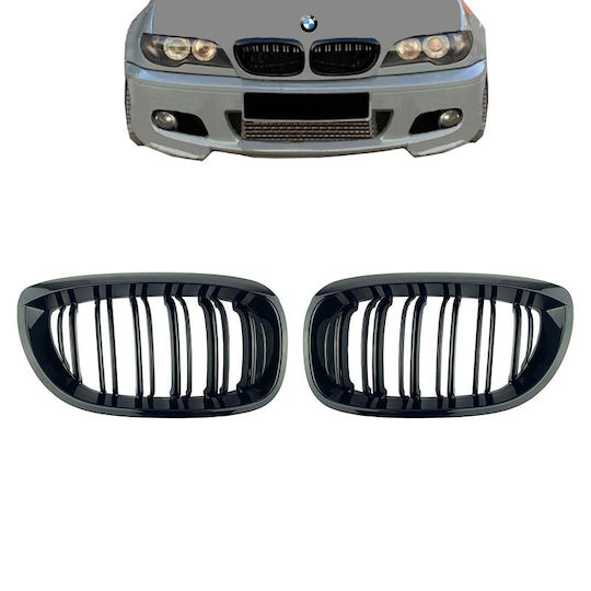 Prasco 242542 Mask Hearts BMW 3 E46 2003-2006 Coupe Cabrio M4 Look Double Grille Glossy Black 2 Pieces
