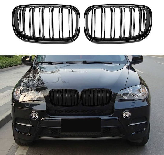 Prasco 242554 Mask BMW X5 E70 07-13 X6 E71 08-14 M4 Look Double Grille Glossy Black 6 Grilles 2 Pieces