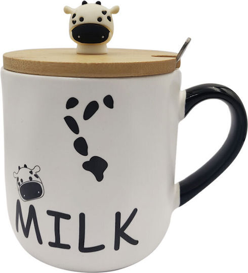 Etoile Cow Milk Κούπα από Πορσελάνη με Καπάκι Λευκή