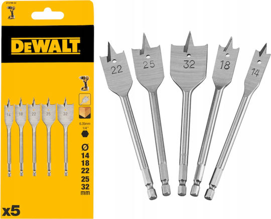 Комплект свредла Dewalt Paddle 5 бр. 14 18 22 25 32 мм шестостен 1/4"
