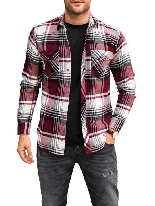 Long-sleeved Shirt Checked Green, Burgundy