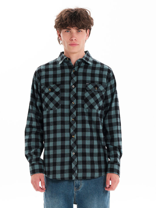 Long-sleeved Flannel Shirt Checked Black