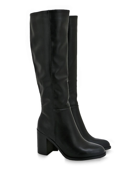 Seven Synthetic Leather High Heel Women's Boots with Rubber Black