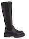 Seven Synthetic Leather Medium Heel Women's Boots with Rubber Black