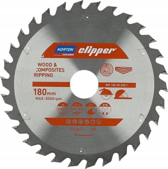 Norton Circular Saw Blade 180mm x 30mm x 30 Teeth Wood Composites Atb 2.8 1.8