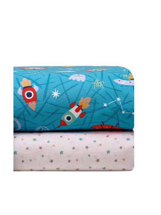 Kentia Comet Baby Sheets Set Cradle Cotton Blue-multi Blue 60x120cm 2pcs