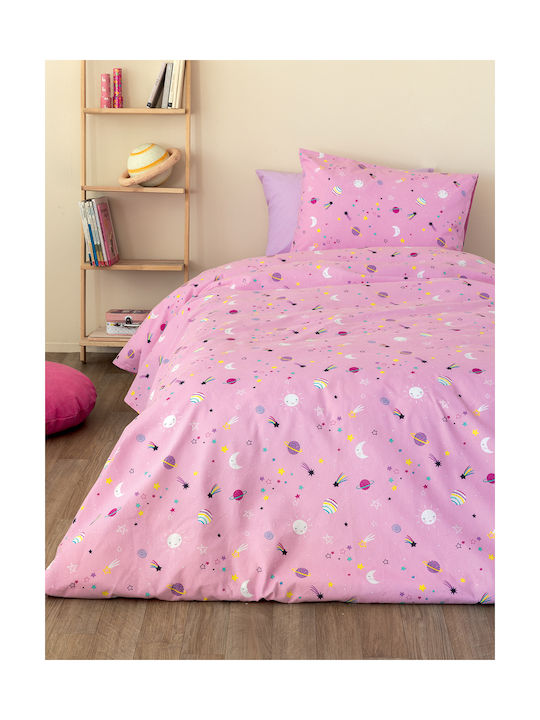 Palamaiki Σετ Σεντόνια Μονά Βαμβακερά PP101 Ροζ 170x265cm 3τμχ