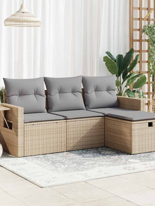 Γωνιακός Καναπές Εξωτερικού Χώρου Rattan με Μπαούλο και Μαξιλάρια 55x55cm