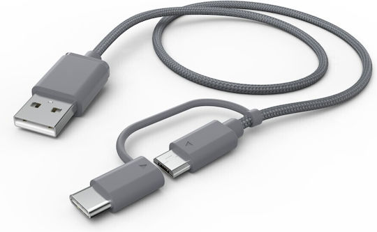 2in1 Datenkabel USB-A zu Micro USB + USB-C 1m Grau Hama