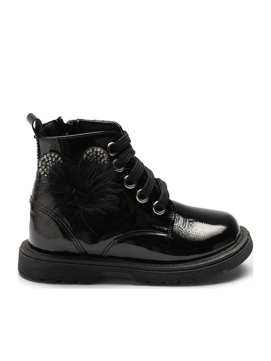 Kids Boots from Patent Leather with Zipper Black