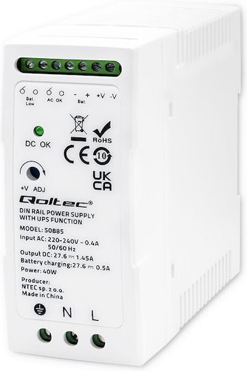 Qoltec Τροφοδοτικό Ράγας UPS με Ισχύ 40W