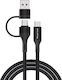 Powertech Braided USB 2.0 Cable USB-C male - USB-C 60W PD Μαύρο 1.5m TR-0158