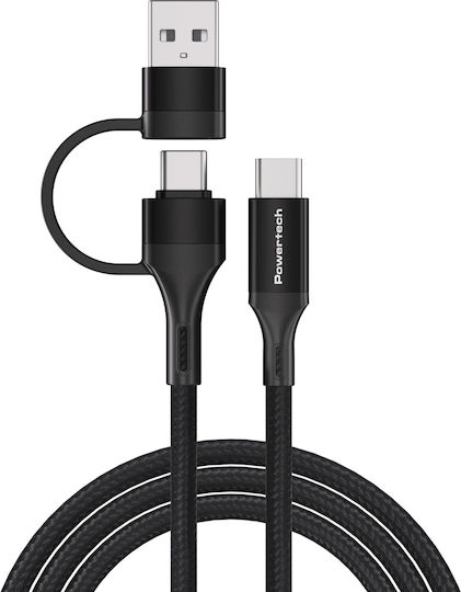 Powertech Braided USB 2.0 Cable USB-C male - USB-C 60W PD Μαύρο 1.5m TR-0158