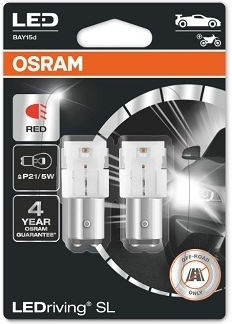 Set 2 Becuri Auxiliare LED 12V P21/5W Roșu Bli Osram