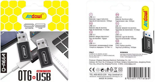 Andowl Μετατροπέας Αντάπτορας Type-c Usb Q-a664 Otg+usb Converter