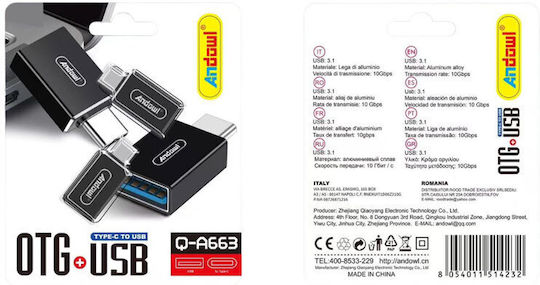 Andowl Converter Adapter Type-C USB Q-a663 OTG+USB Converter