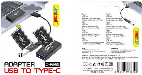 Andowl Μετατροπέας Αντάπτορας Type-c Usb Q-a665 Usb To Type-c Converter