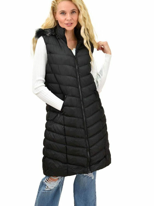 Women's Sleeveless Hooded Jacket Black 13843