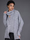Lange Gestrickte Damen Strickjacke mit Knöpfen Grau