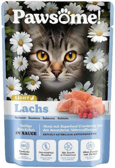 Pawsome Light Nassfutter für Erwachsene Katzen in Beutel mit Lachs Diät 85gr