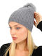 Pom Pom Beanie Unisex Beanie Gestrickt in Gray Farbe
