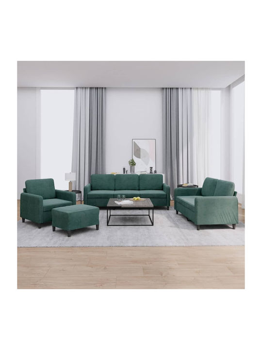 Living Room Furniture Set 3-Seater & 2-Seater & Armchair & Stool Green