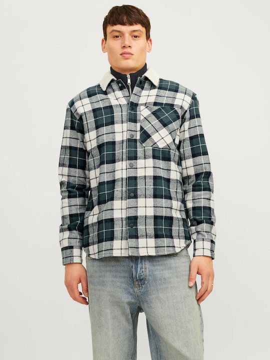 Langärmeliges Baumwoll-Overshirt in Breite Linie Karomuster Grün