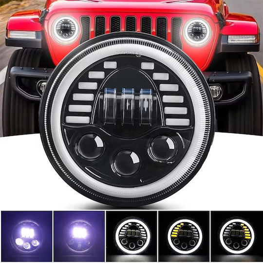 LED Универсални 7 инча 18см 9v 32v Къси Дълги Светлини Дневни Светлини DRL Бели Жълти 7000lm за Трактори Камиони Мотоциклети