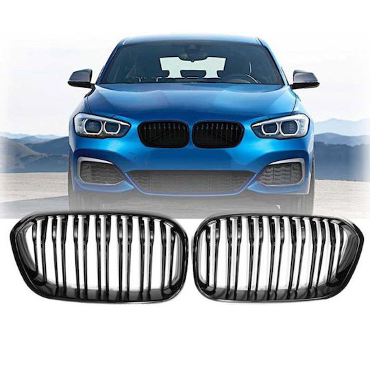Car Mask Bmw 1 F20 F21 15-19 M4 Look Double Grille 14 Lines Glossy Black 2 Pieces Bm201842