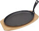 Gusseisenplatte mit Holzunterlage Heißer Teller 280 x 140 mm