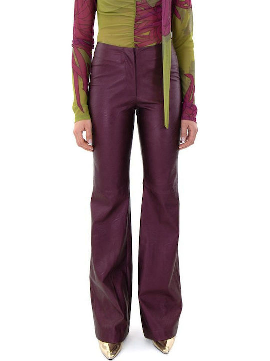 MY T Women's High-waisted Fabric Trousers Bell Bordeaux
