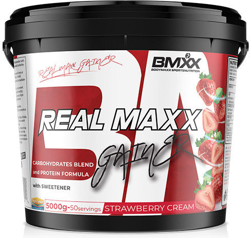 BMXX Real Maxx Gainer Πρωτεΐνη Ορού Γάλακτος με Γεύση Strawberry Cream 5kg