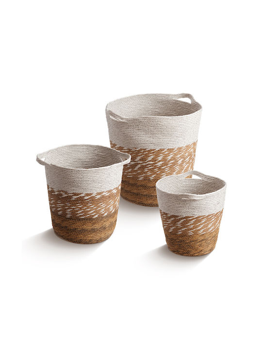 JK Home Decoration Σετ Διακοσμητικά Καλάθια Μπαμπού Λευκό 3τμχ