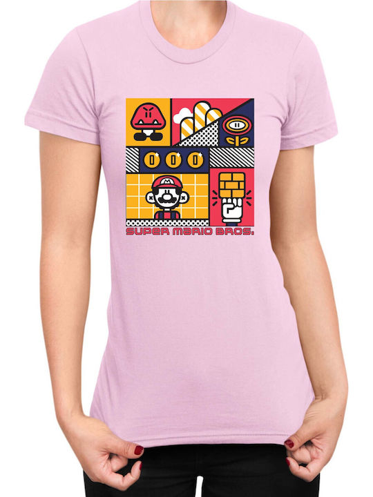 Tricou roz deschis pentru femei cu Super Mario ...
