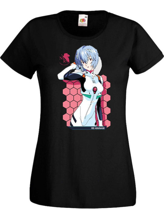 Дамска тениска Аниме Манга Тралала Японска Анимация Комикси Neon Genesis Evangelion Аска Рей Мария Искариот Ева Меха Роботи Neon Genesis Evangelion Рей Аянами 02 Черна