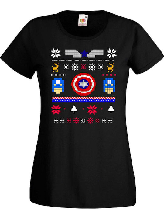 Women's Christmas Holiday Captain America T-shirt Marvel Comics Black