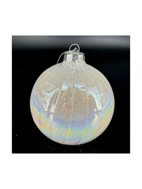 Iridescent White Glass Christmas Ball 10cm