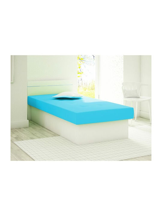 Dover 101 Pat Single Din Lemn Turcoaz Cu Saltea 80x190cm