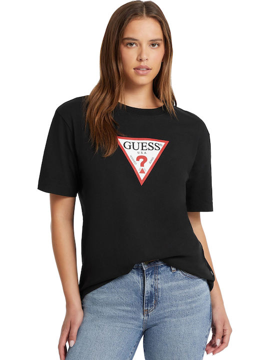 Guess Women's Blouse Cotton Short Sleeve Jet Black