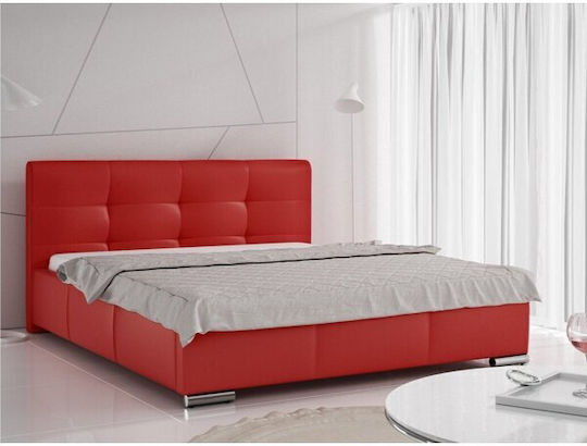 Baltimore 108 Bed Queen Upholstered with Leatherette Red Storage Space & Slats for Mattress 160x200cm