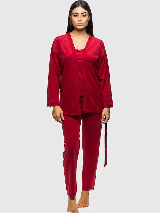 Mihra Set Pijamale pentru Femei Catifea Red