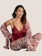 Mihra Set Pijamale pentru Femei Catifea Bordeaux