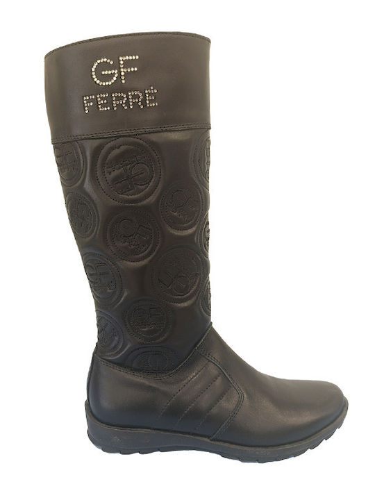 Lederne Kinderstiefel mit Reißverschluss Schwarze