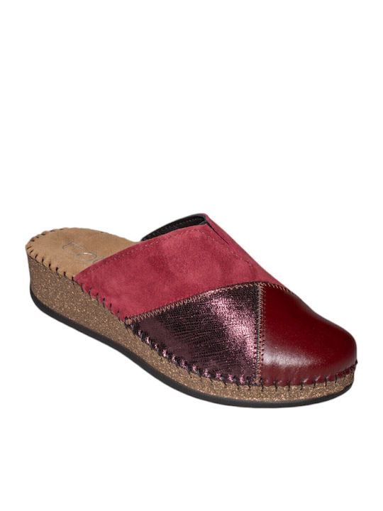 Tatoo Anatomical Leather Women's Slippers Burgundy
