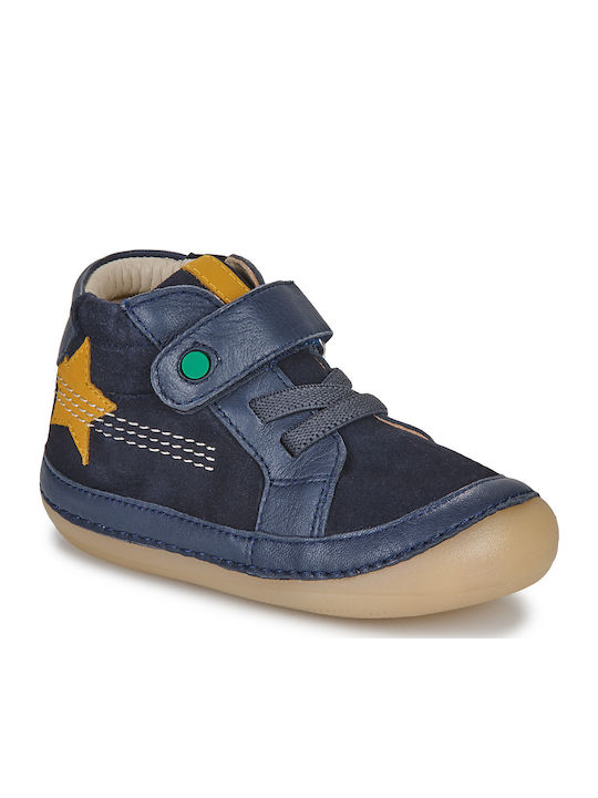 Kickers Cizme Copii din Piele cu Velcro Albastr...