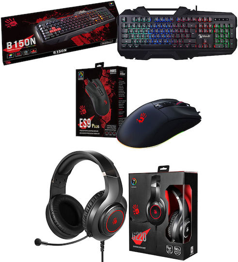 A4Tech Bloody Combo Σετ Gaming Πληκτρολόγιο με RGB φωτισμό & Ποντίκι (Αγγλικό US) Γκρι